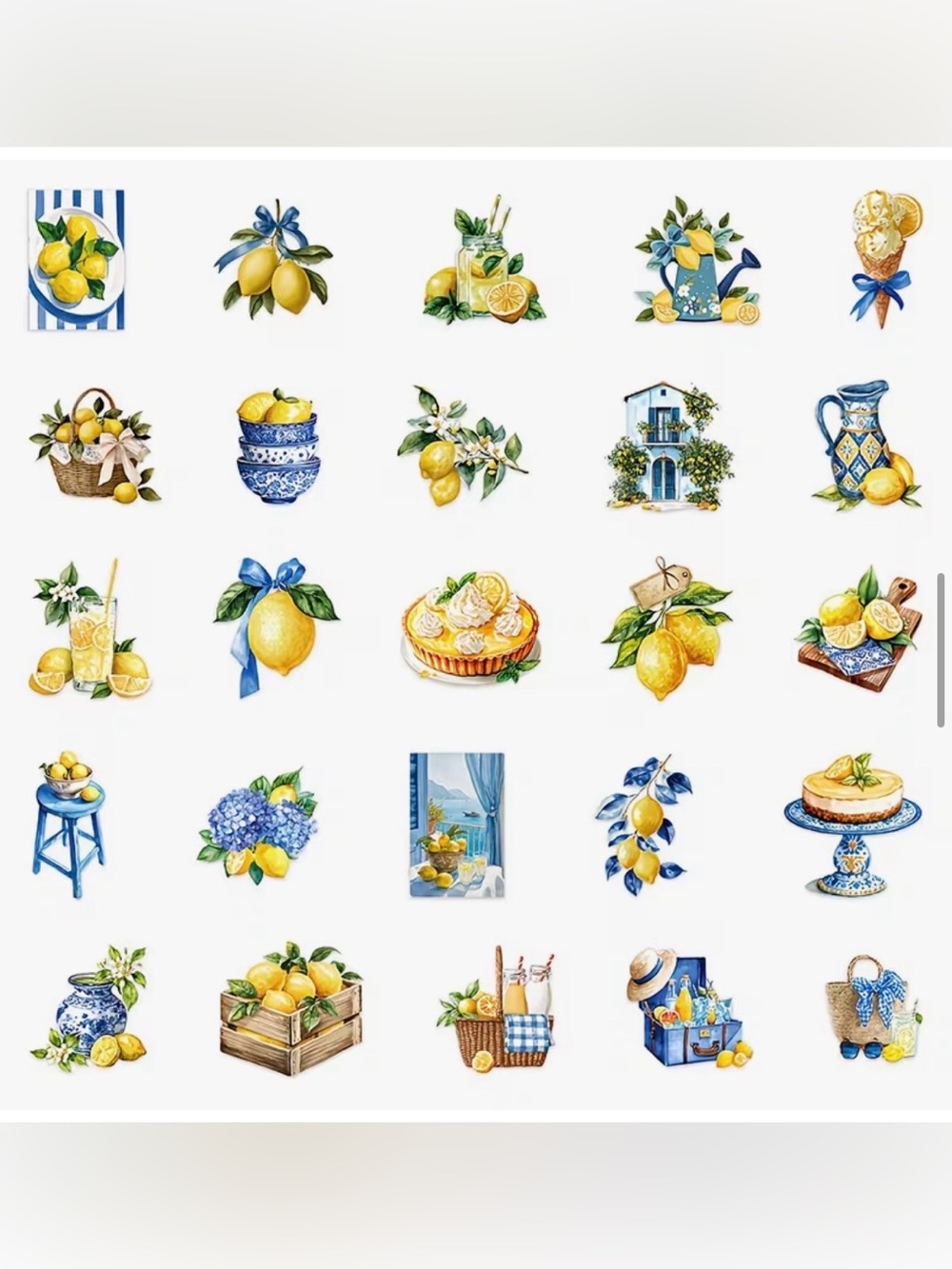 50 Blue & Yellow Lemon Stickers Mediterranean Citrus Drinks Fruit Tote Pie - Picture 3 of 9